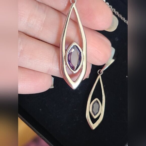 Vintage Tocara Montreal Sterling Silver Blue Crystal Drop Earrings Necklace - Picture 4 of 13